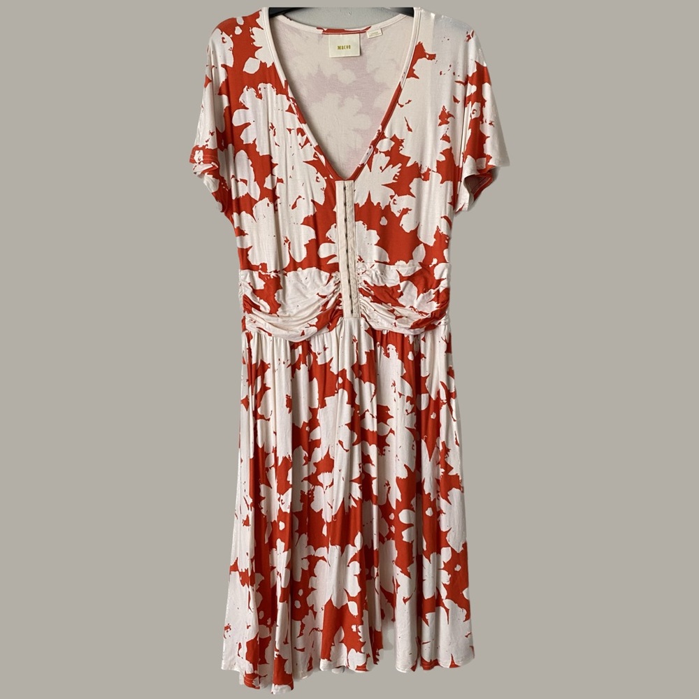 Maeve Anthropologie Stretchy Summer Breeze Dress Orange Floral Size Large - Picture 3 of 12